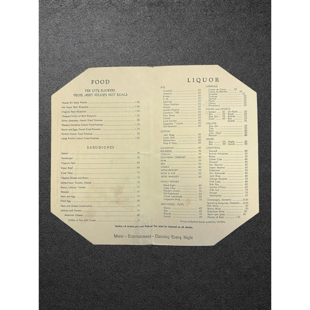 1940s Hay Loft Restaurant Menu Grand Avenue Rose Boulevard Baldwin Long Island